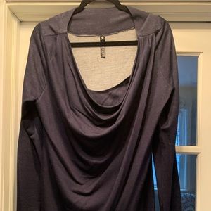 Blue cowl neck long sleeve shirt